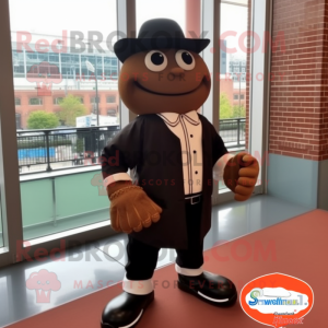 Brown Baseball Glove mascot costume character dressed with a Tuxedo and Shoe laces