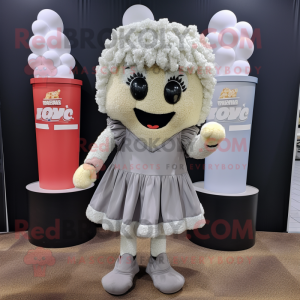Gray Pop Corn mascot costume character dressed with a Mini Skirt and Foot pads