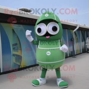 Green Baseball Ball mascot costume character dressed with a One-Piece Swimsuit and Digital watches