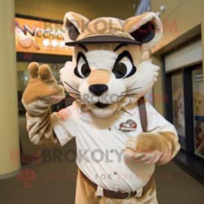 Cream Bobcat mascot costume character dressed with a Poplin Shirt and Wraps