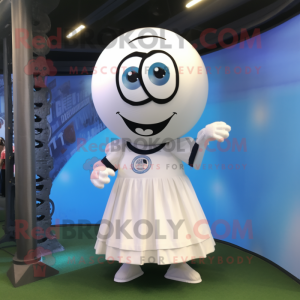 White Soccer Ball mascot costume character dressed with a Wrap Skirt and Rings