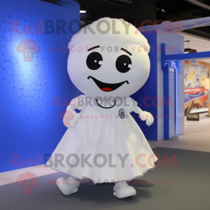 White Soccer Ball mascot costume character dressed with a Wrap Skirt and Rings