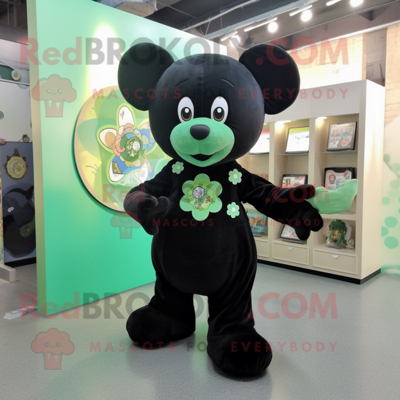 Black Four Leaf Clover mascot costume character dressed with a Romper and Coin purses Black Four Leaf Clover mascot costume character dressed with a Romper and Coin purses
