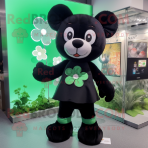 Black Four Leaf Clover mascot costume character dressed with a Romper and Coin purses