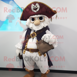 White Pirate mascot costume character dressed with a Coat and Clutch bags