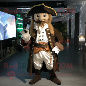 White Pirate mascot costume character dressed with a Coat and Clutch bags