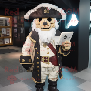 White Pirate mascot costume character dressed with a Coat and Clutch bags