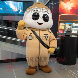Tan Potato mascot costume character dressed with a Bomber Jacket and Keychains