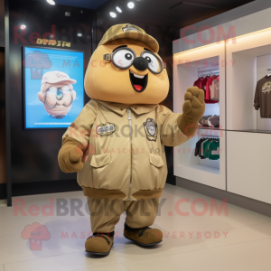 Tan Potato mascot costume character dressed with a Bomber Jacket and Keychains