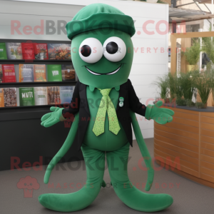Forest Green Squid mascot costume character dressed with a V-Neck Tee and Ties