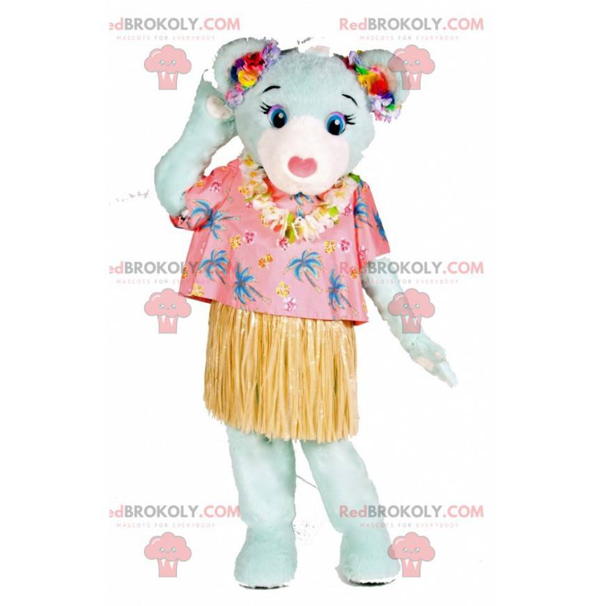 Blaues Teddybärmaskottchen im Urlauberoutfit - Redbrokoly.com