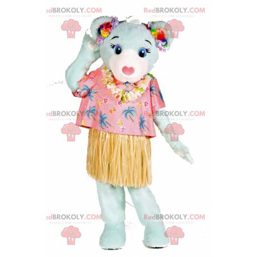 Blå bamse maskot i ferieudstyr - Redbrokoly.com