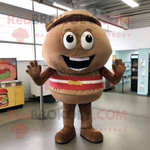 Brown Burgers mascot costume character dressed with a Corduroy Pants and Wraps