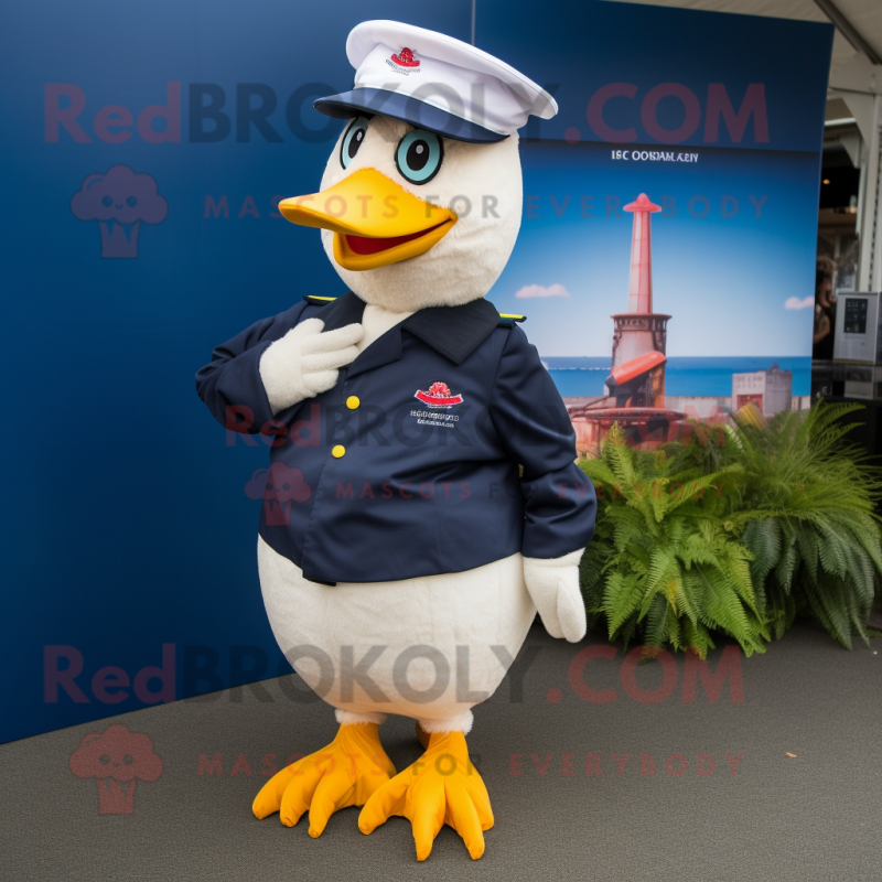 Navy Hens mascot costume character dressed with a Bootcut Jeans and Caps