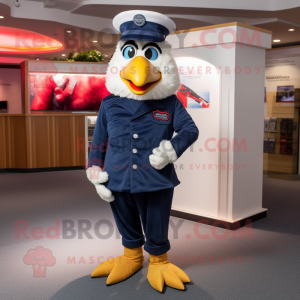 Navy Hens mascot costume character dressed with a Bootcut Jeans and Caps