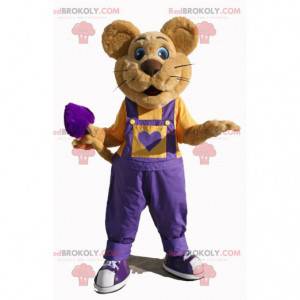 Mascotte del mouse marrone con tuta viola - Redbrokoly.com