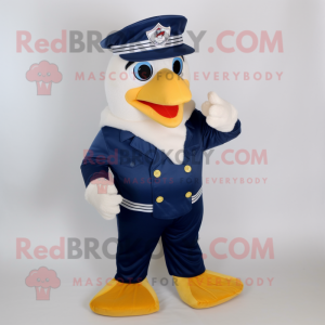 Navy Hens mascot costume character dressed with a Bootcut Jeans and Caps
