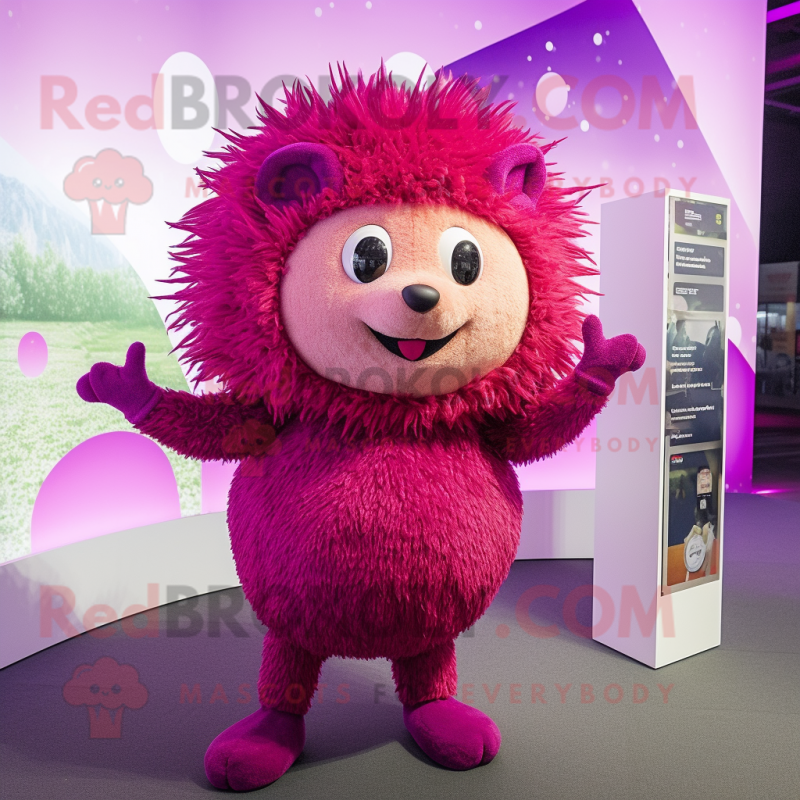 Magenta Hedgehog mascot costume character dressed with a Bodysuit and Hairpins