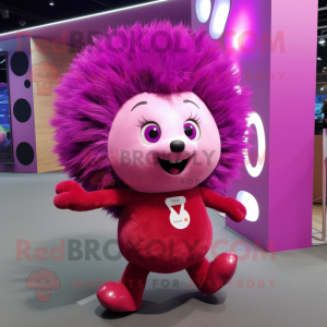 Magenta Hedgehog mascot costume character dressed with a Bodysuit and Hairpins