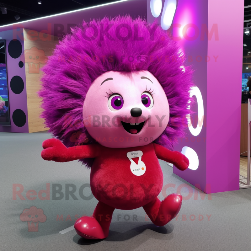 Magenta Hedgehog mascot costume character dressed with a Bodysuit and Hairpins Magenta Hedgehog mascot costume character dressed with a Bodysuit and Hairpins