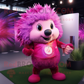 Magenta Hedgehog mascot costume character dressed with a Bodysuit and Hairpins