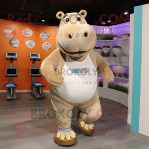 Tan Hippopotamus mascot costume character dressed with a Running Shorts and Keychains
