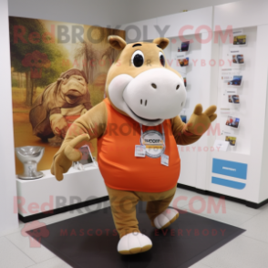 Tan Hippopotamus mascot costume character dressed with a Running Shorts and Keychains