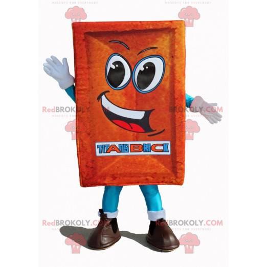 Mascotte de brique rouge géante et souriante - Redbrokoly.com