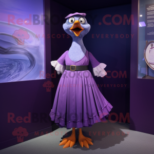 Purple Gull mascot costume character dressed with a Pleated Skirt and Cufflinks