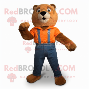 Orange Marmot mascot costume character dressed with a Bootcut Jeans and Cummerbunds