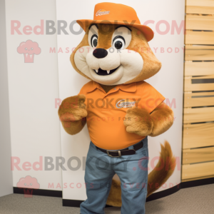 Orange Marmot mascot costume character dressed with a Bootcut Jeans and Cummerbunds