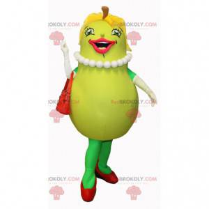 Glimlachende en vrouwelijke mascotte groene peer -