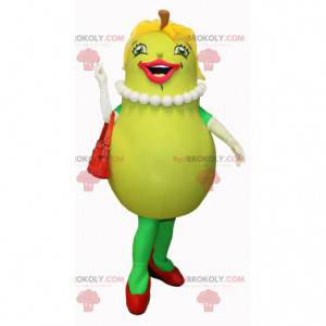 Mascote feminino pera verde sorridente e feminino -