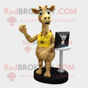 Gold Giraffe mascot costume character dressed with a Tank Top and Messenger bags