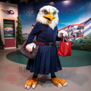 Blue Bald Eagle mascot costume character dressed with a Romper and Necklaces