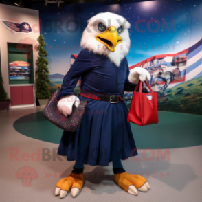 Navy Bald Eagle mascot costume character dressed with a Maxi Skirt and Handbags