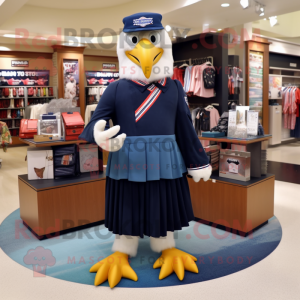 Navy Bald Eagle mascot costume character dressed with a Maxi Skirt and Handbags