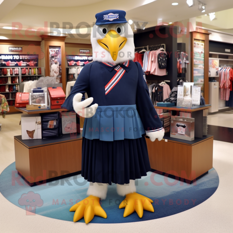 Navy Bald Eagle mascot costume character dressed with a Maxi Skirt and Handbags Navy Bald Eagle mascot costume character dressed with a Maxi Skirt and Handbags
