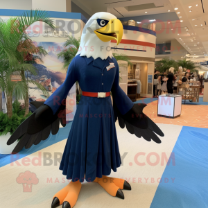 Navy Bald Eagle mascot costume character dressed with a Maxi Skirt and Handbags