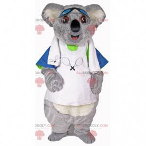 Mascote coala cinza e branco em traje de tênis - Redbrokoly.com