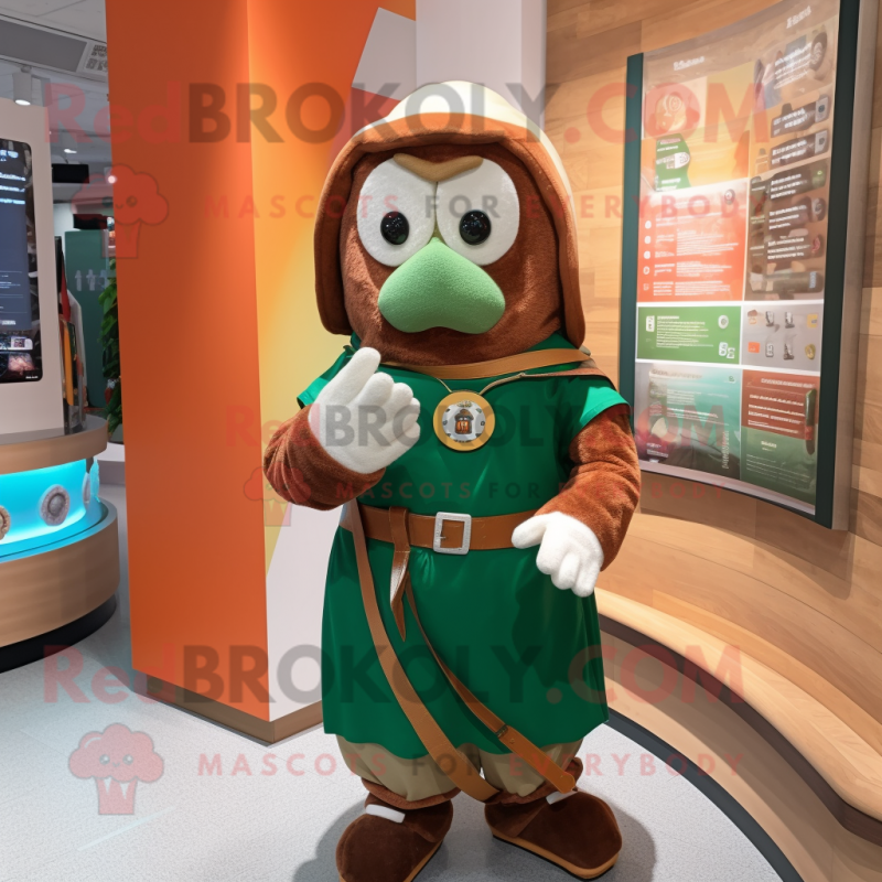 Rust Irish Flag mascot costume character dressed with a Wrap Dress and Bracelet watches Rust Irish Flag mascot costume character dressed with a Wrap Dress and Bracelet watches