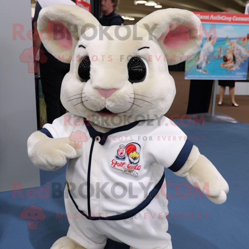 Cream Chinchilla mascot costume character dressed with a Polo Tee and Brooches Cream Chinchilla mascot costume character dressed with a Polo Tee and Brooches
