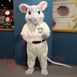 Cream Chinchilla mascot costume character dressed with a Polo Tee and Brooches