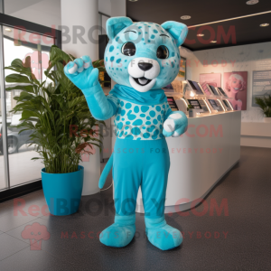 Cyan Jaguar maskot kostume...