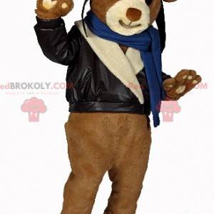 Mascotte bruine teddybeer in motorrijderoutfit - Redbrokoly.com