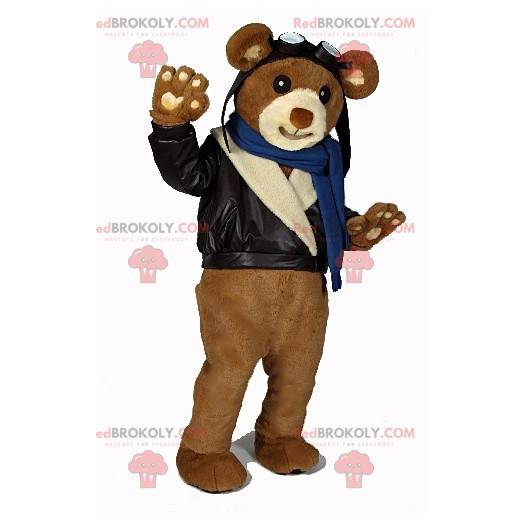 Brown teddy bear mascot in biker outfit - Redbrokoly.com