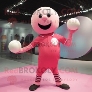 Pink Juggle mascot costume character dressed with a T-Shirt and Cufflinks
