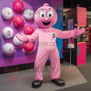 Pink Juggle mascot costume character dressed with a T-Shirt and Cufflinks