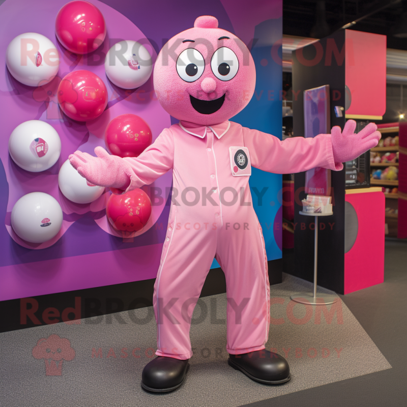 Pink Juggle mascot costume character dressed with a T-Shirt and Cufflinks Pink Juggle mascot costume character dressed with a T-Shirt and Cufflinks