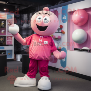 Pink Juggle mascot costume character dressed with a T-Shirt and Cufflinks